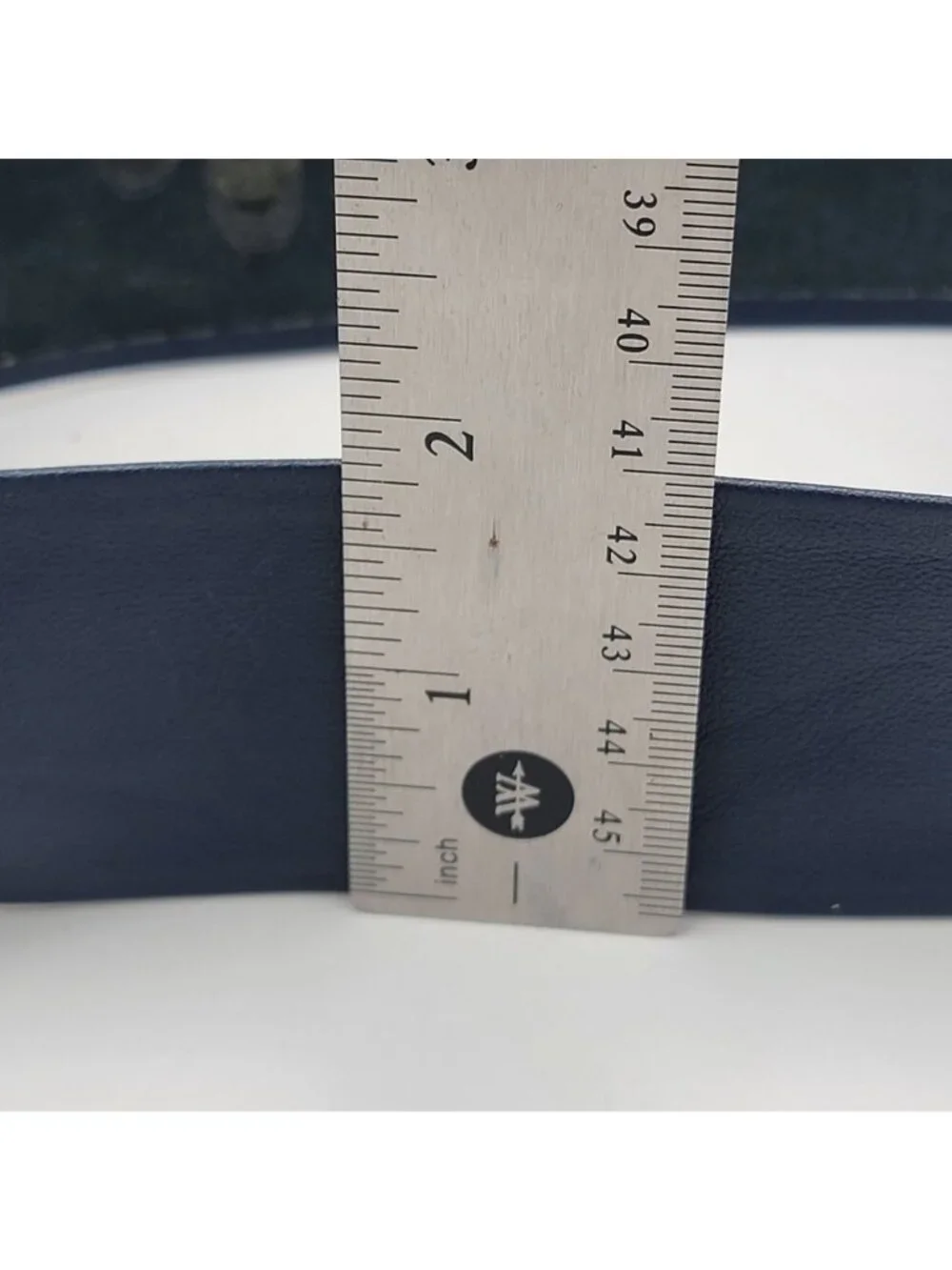 Vtg 50s Navy Blue  Leather Belt With Oval Knotted Buckle Design Adjustable Tie C